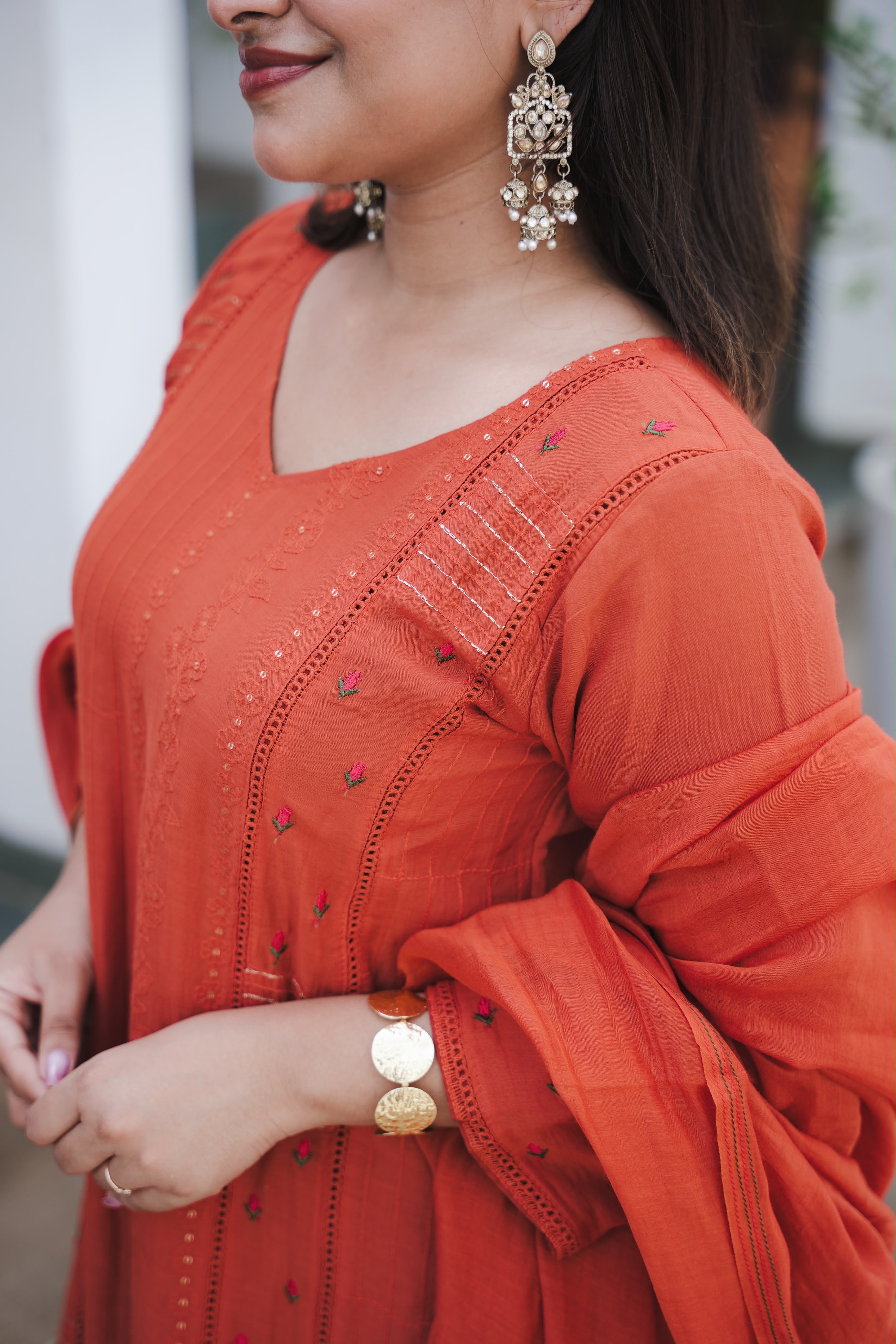 Rust orange Chanderi suit