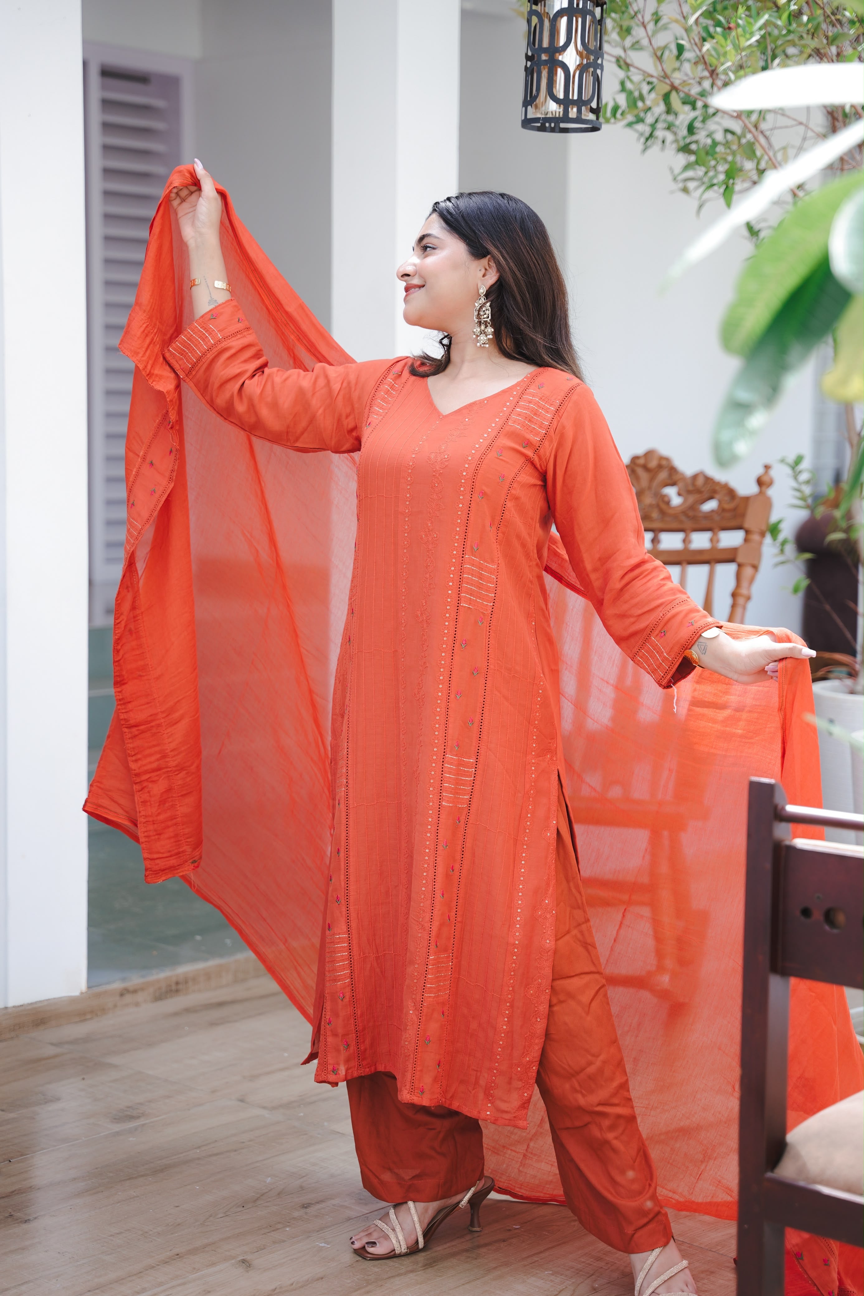 Rust orange Chanderi suit