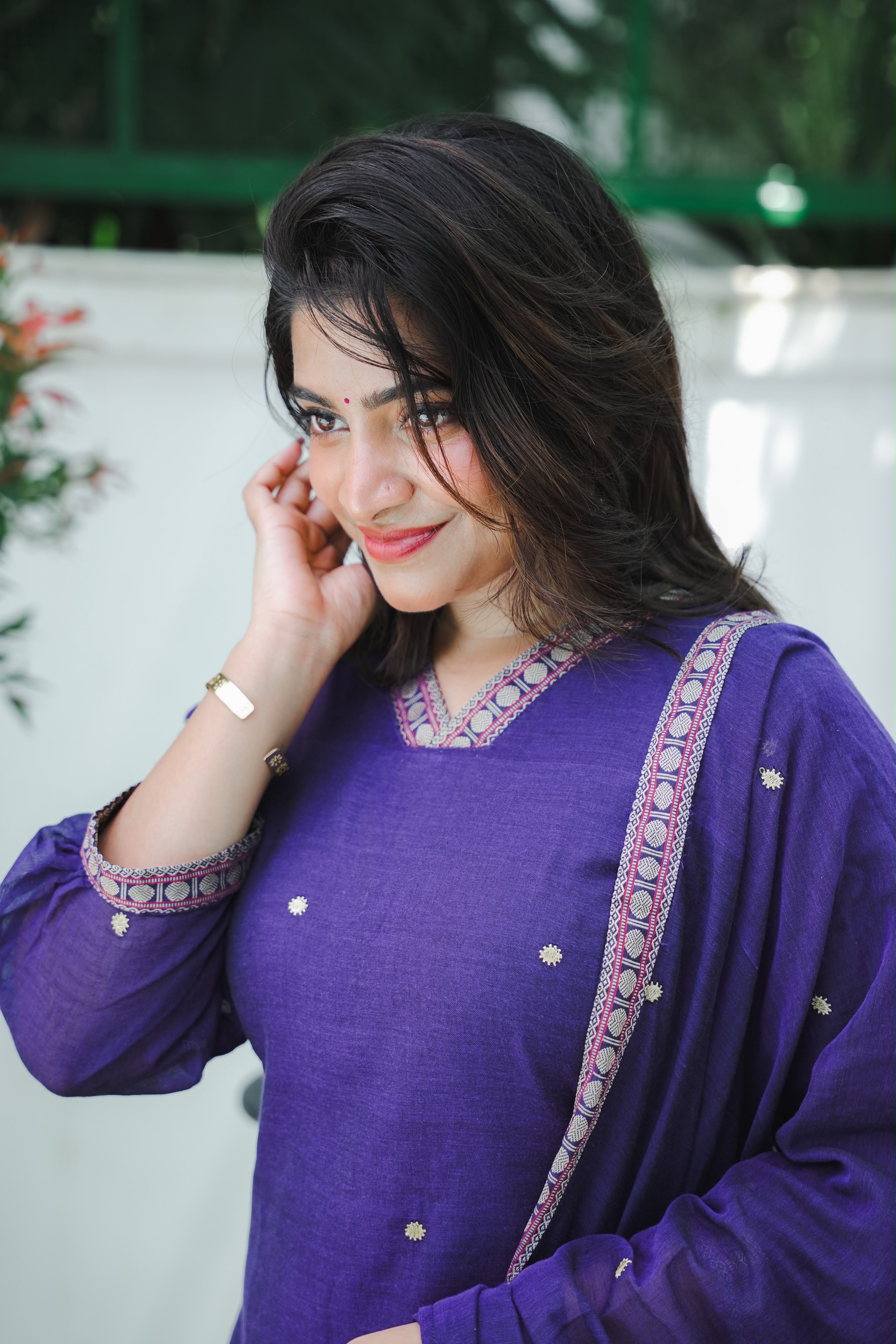 Purple narayanpet kurta dupatta set