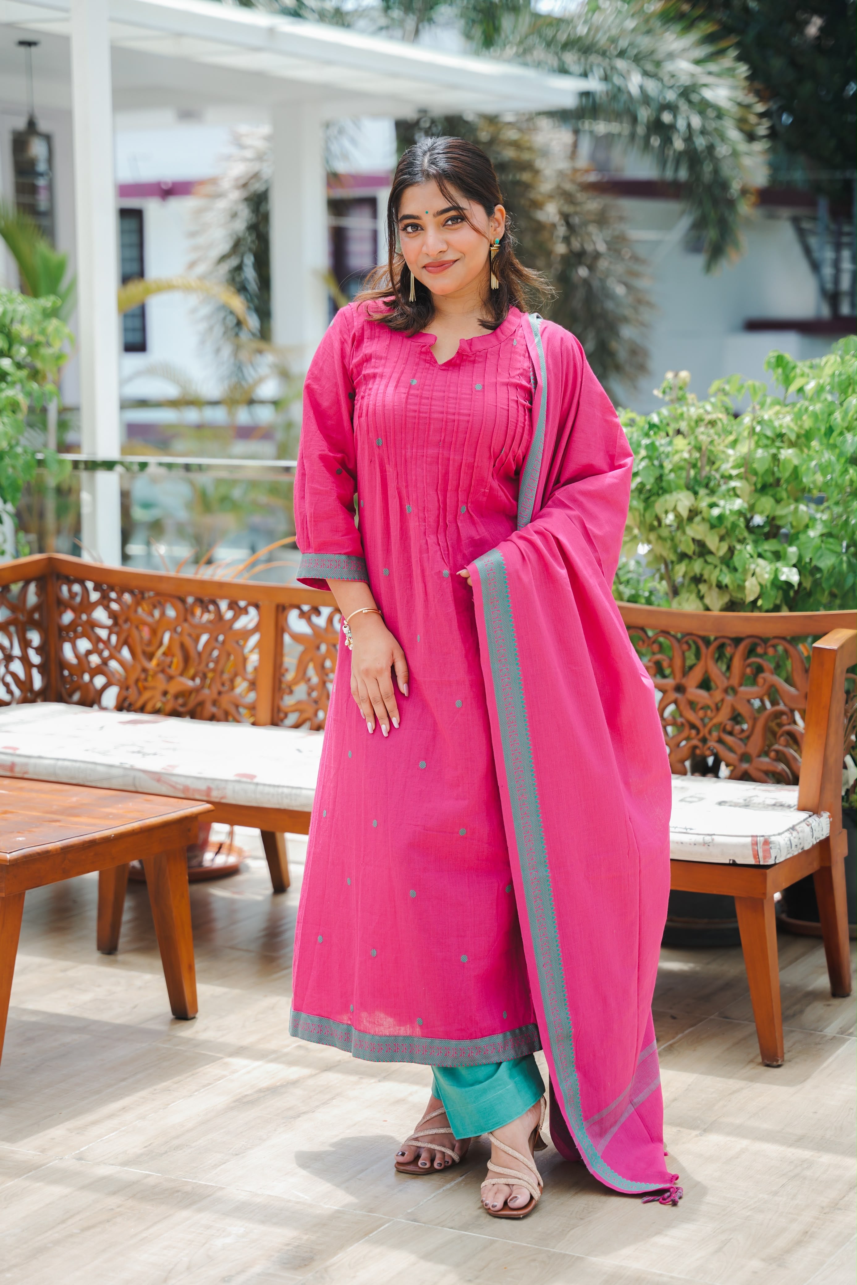 Pink jamdani suit