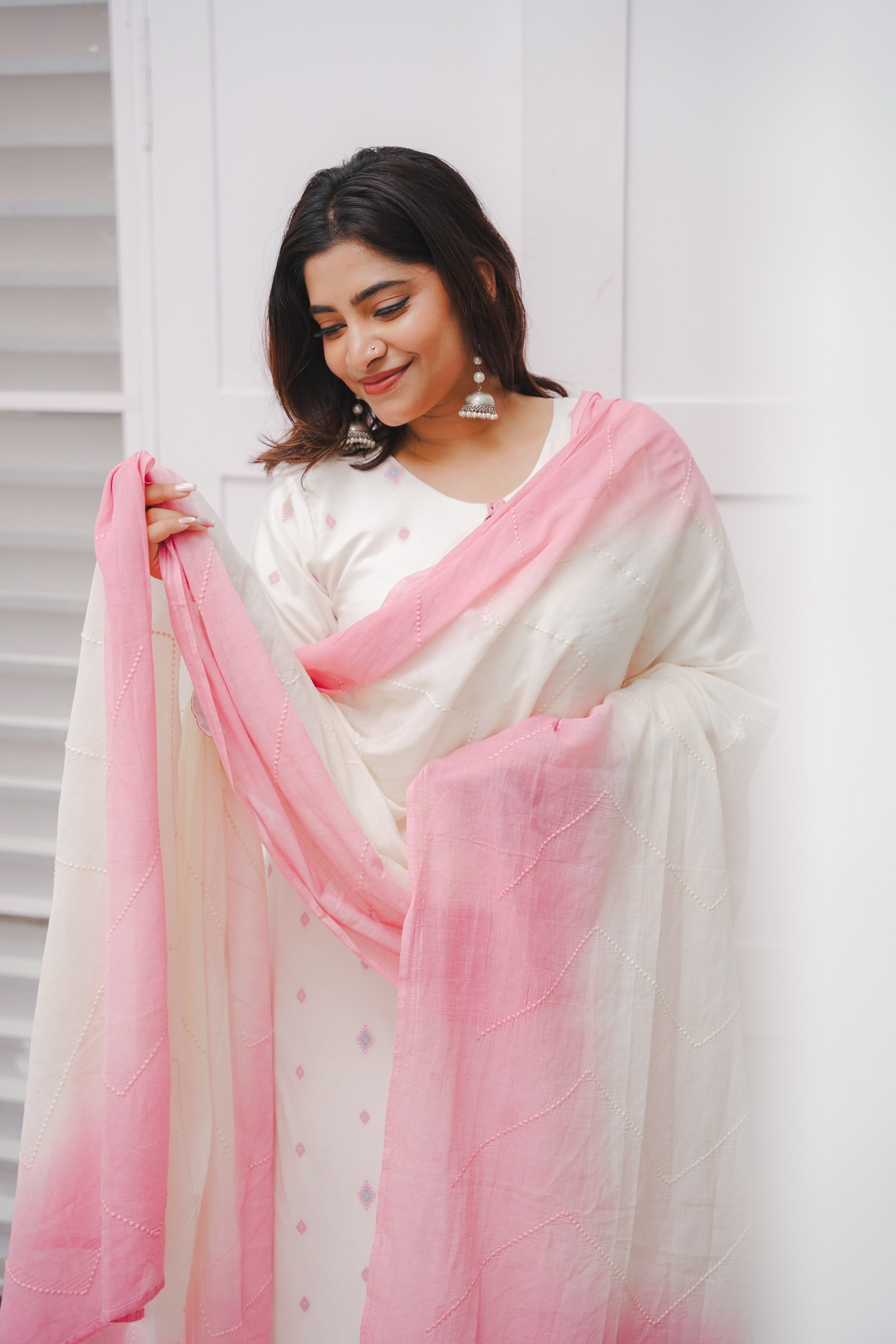 White and blush jamdani suit