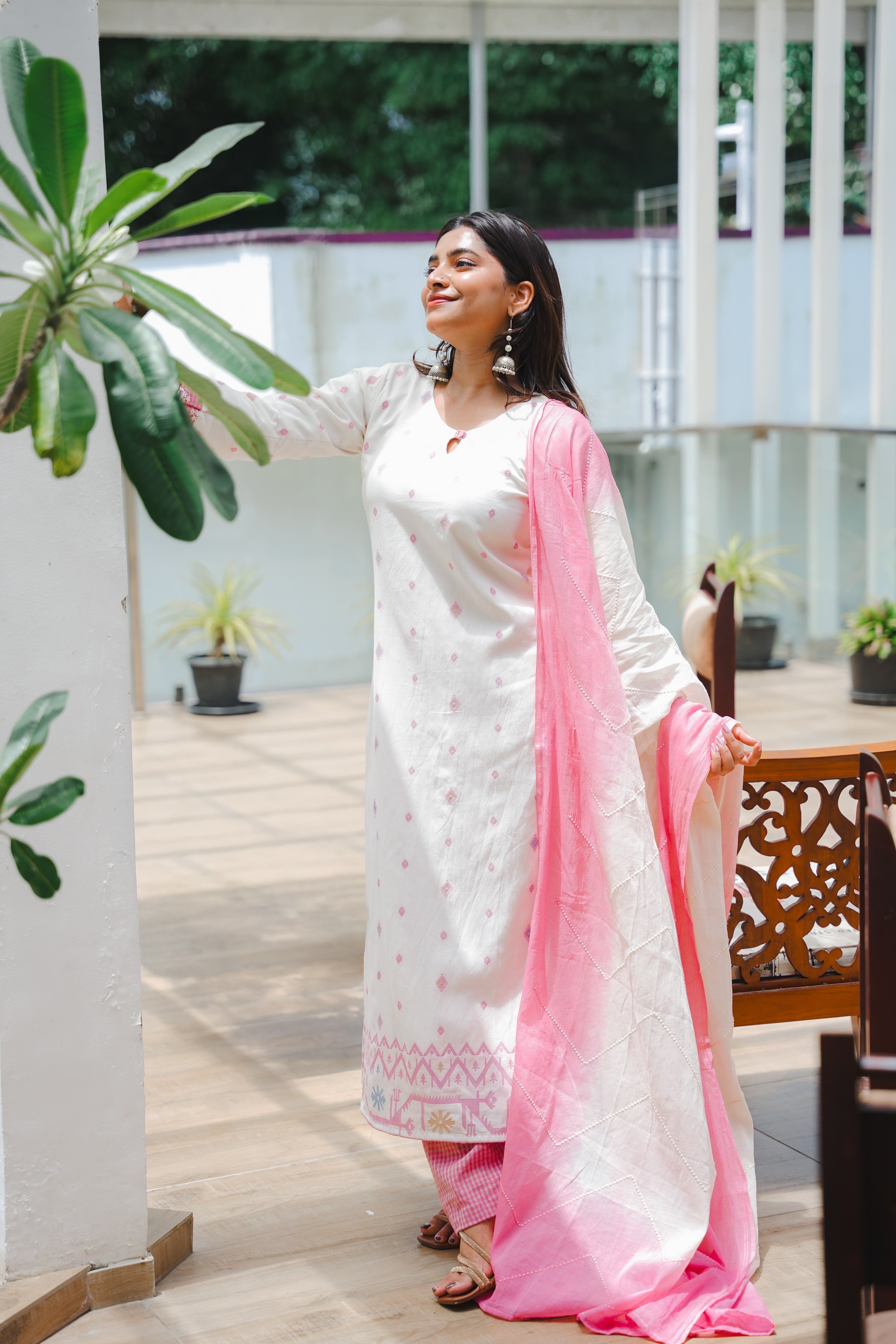 White and blush jamdani suit