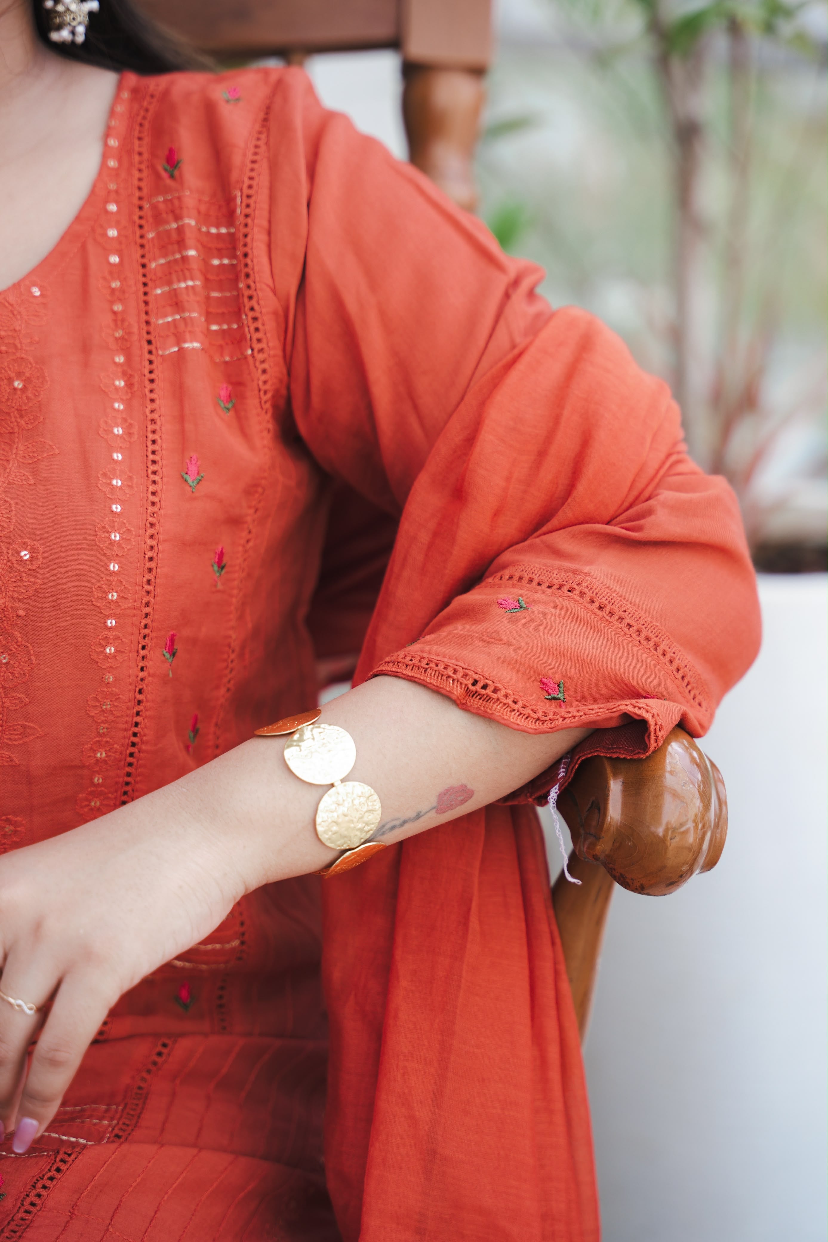 Rust orange Chanderi suit