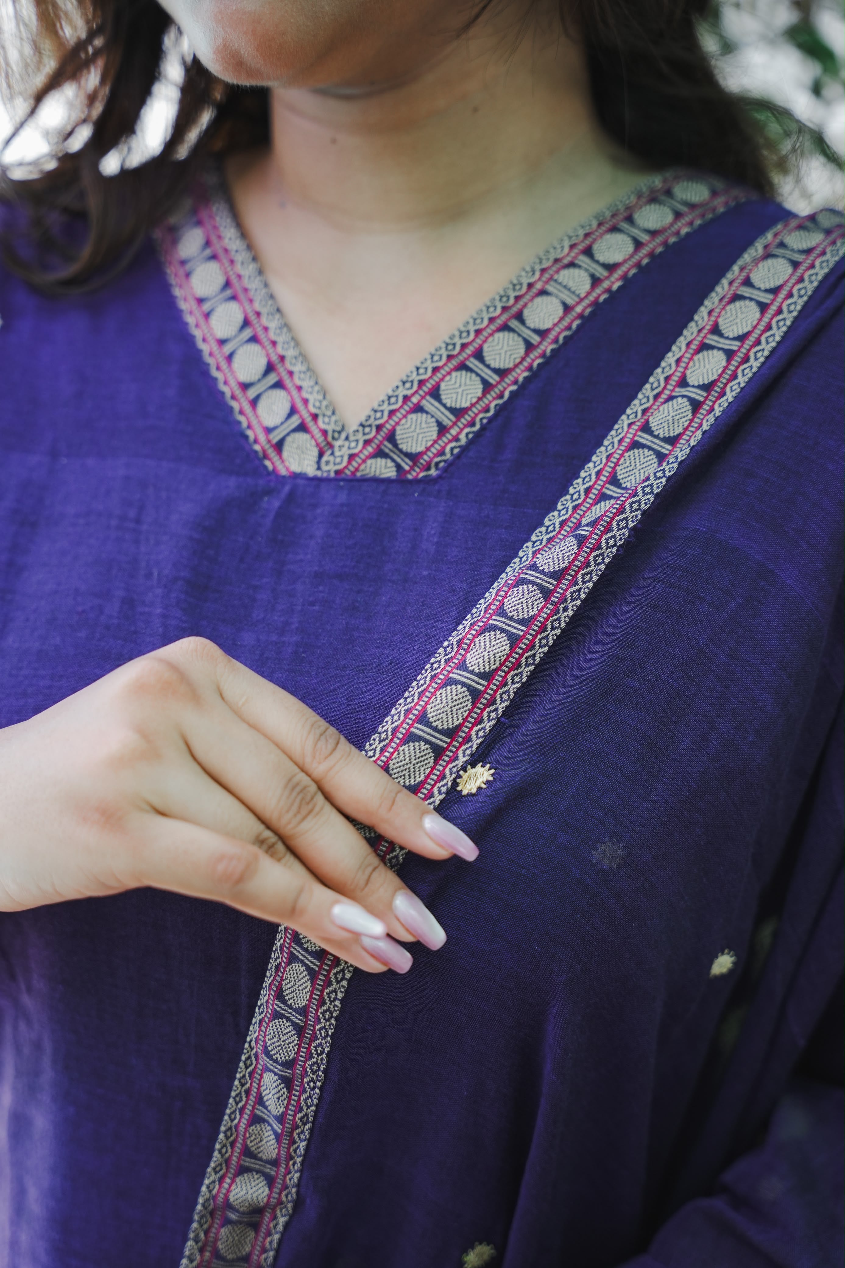 Purple narayanpet kurta dupatta set