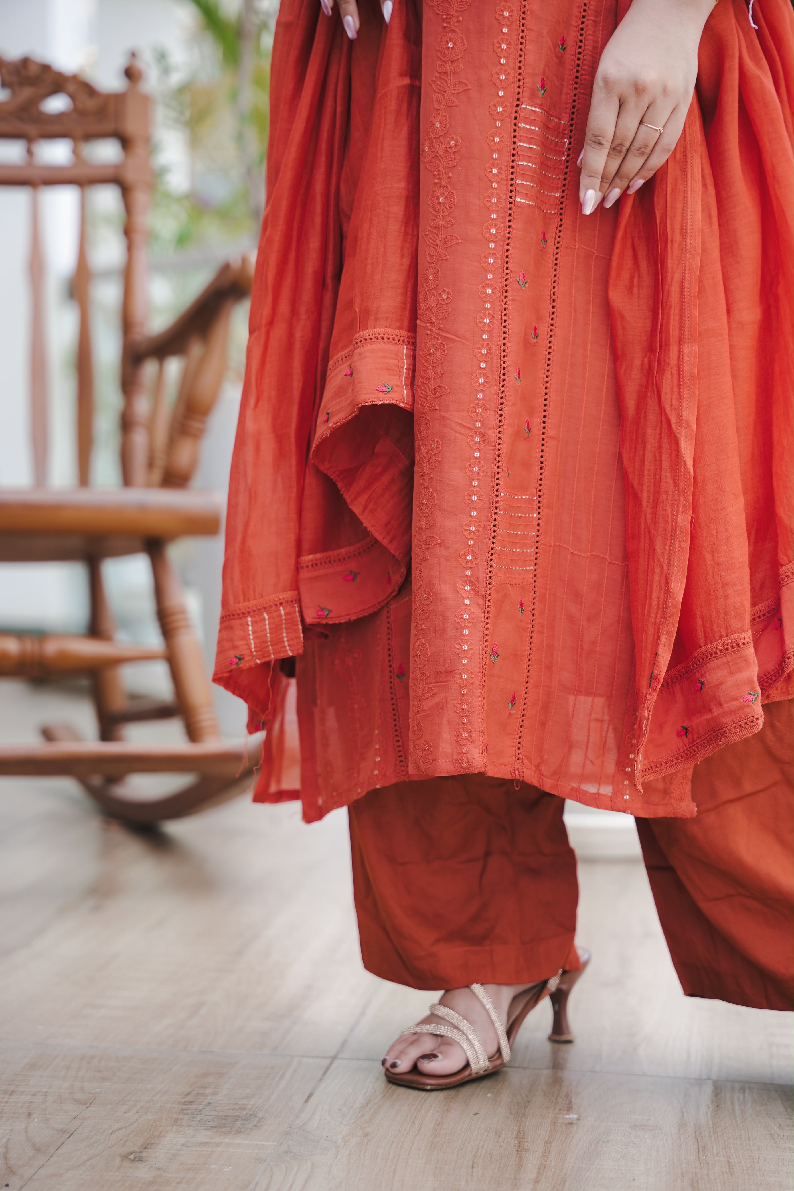 Rust orange Chanderi suit
