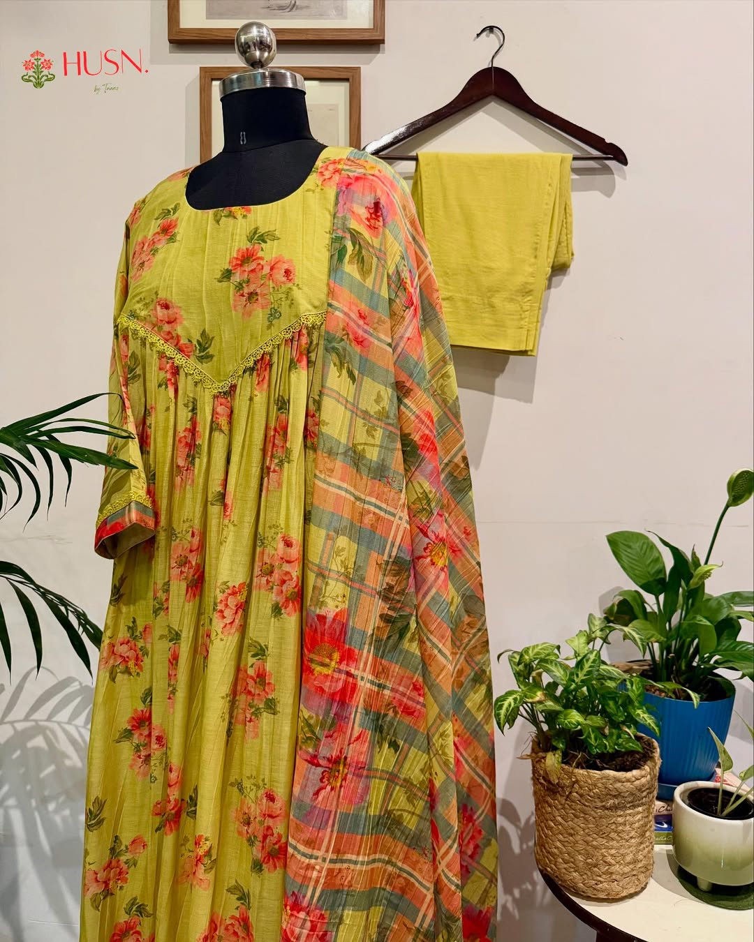 Yellow Anarkali chanderi kurta