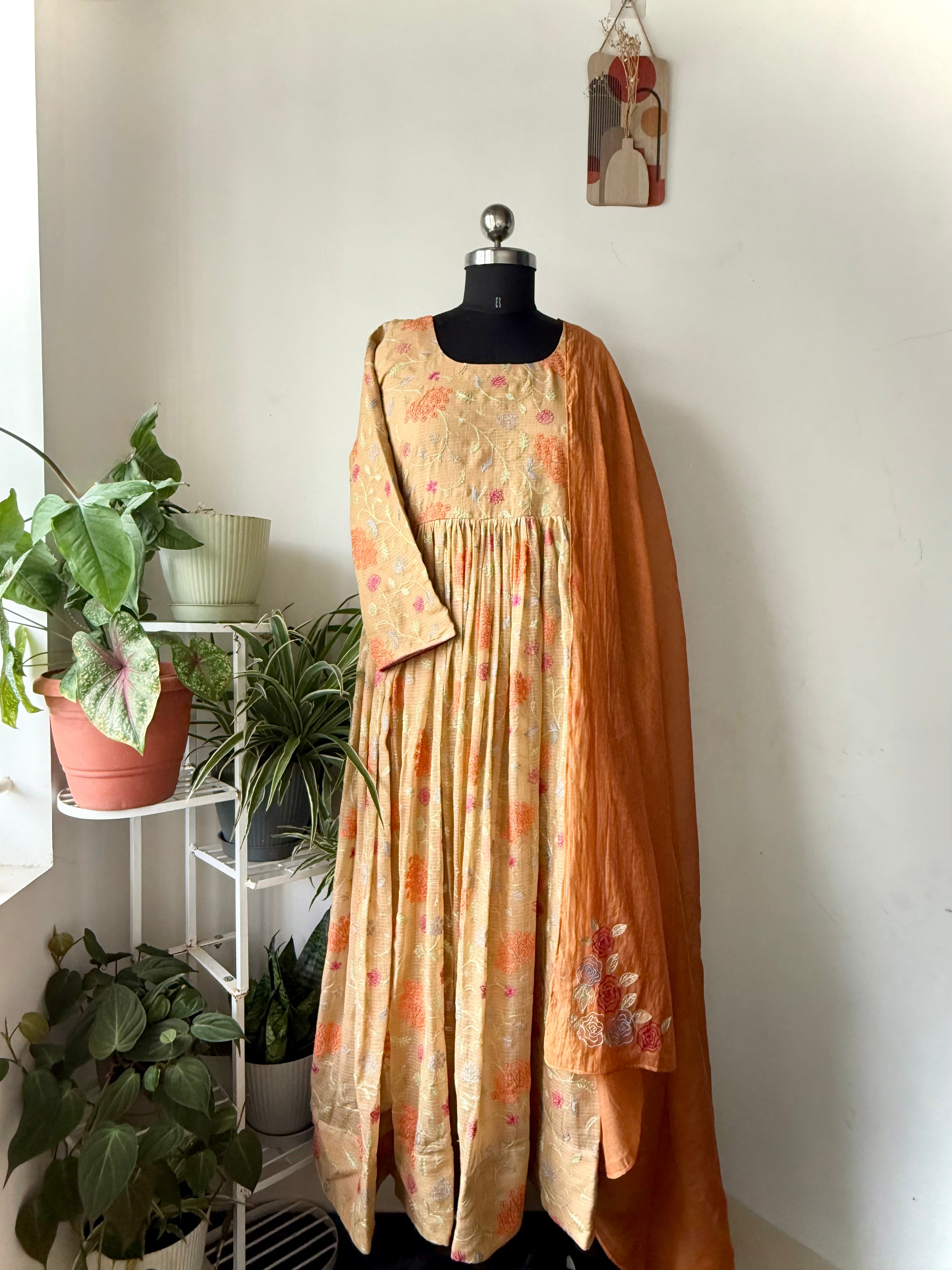 Kota cotton floral Anarkali set