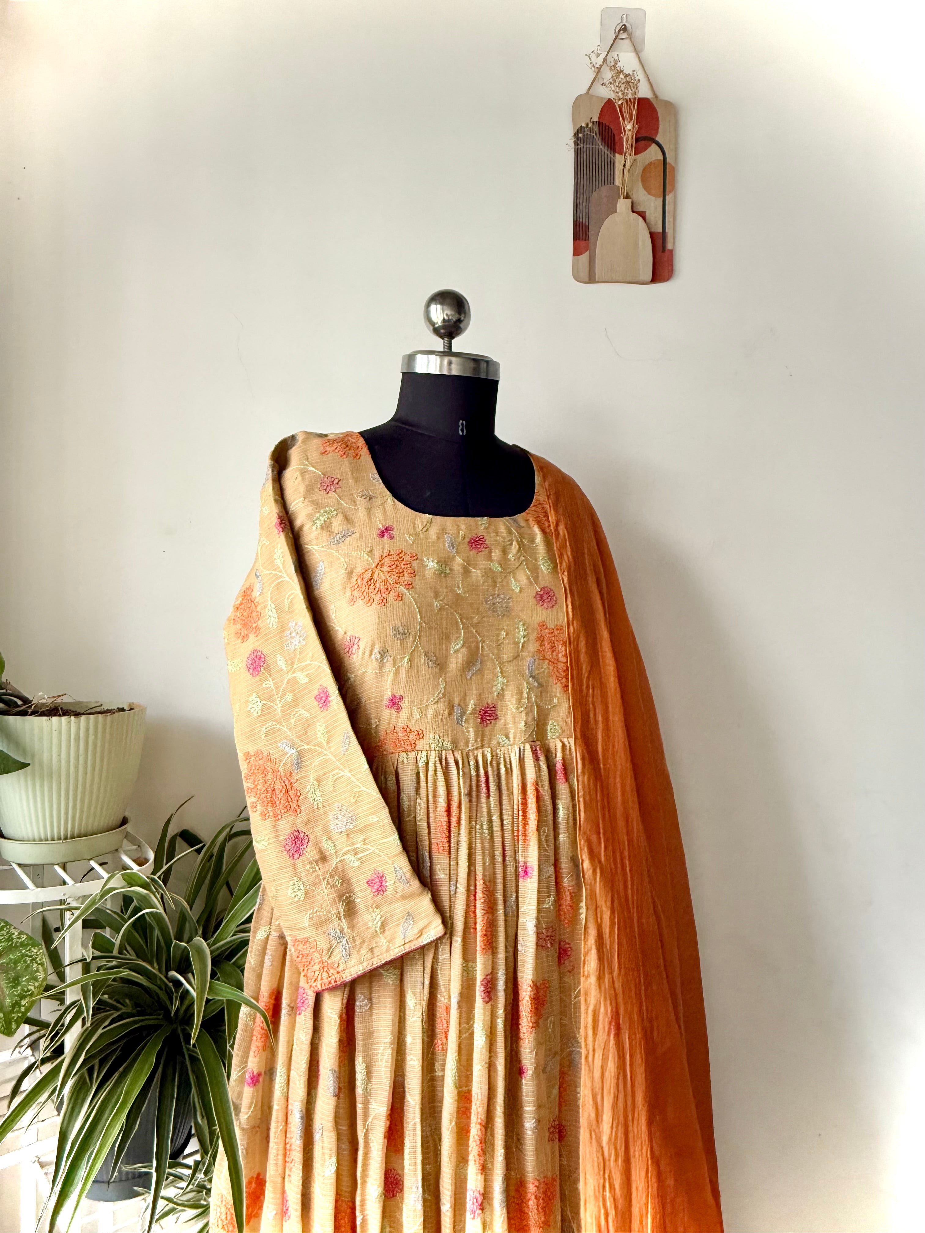 Kota cotton floral Anarkali set