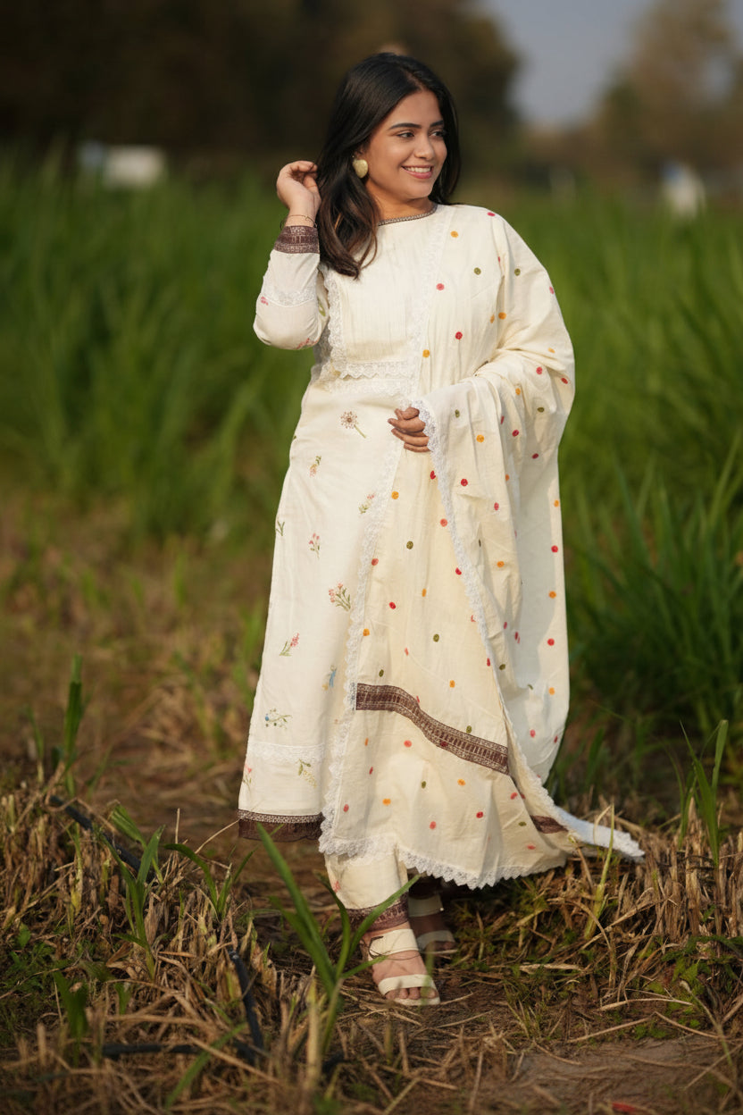 Ivory bloom khadi suit set
