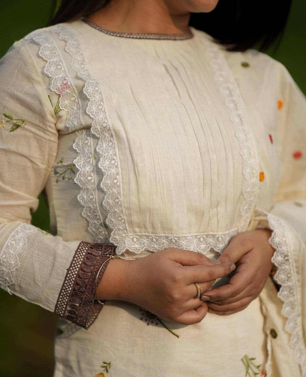 Ivory bloom khadi suit set