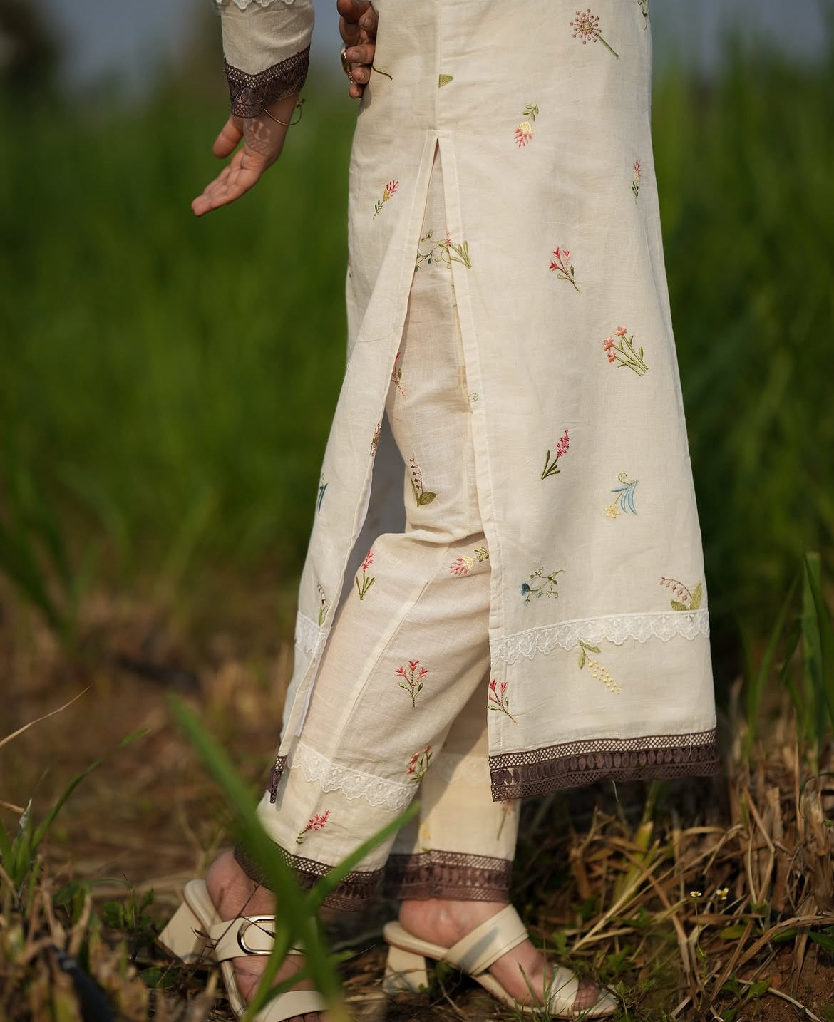 Ivory bloom khadi suit set