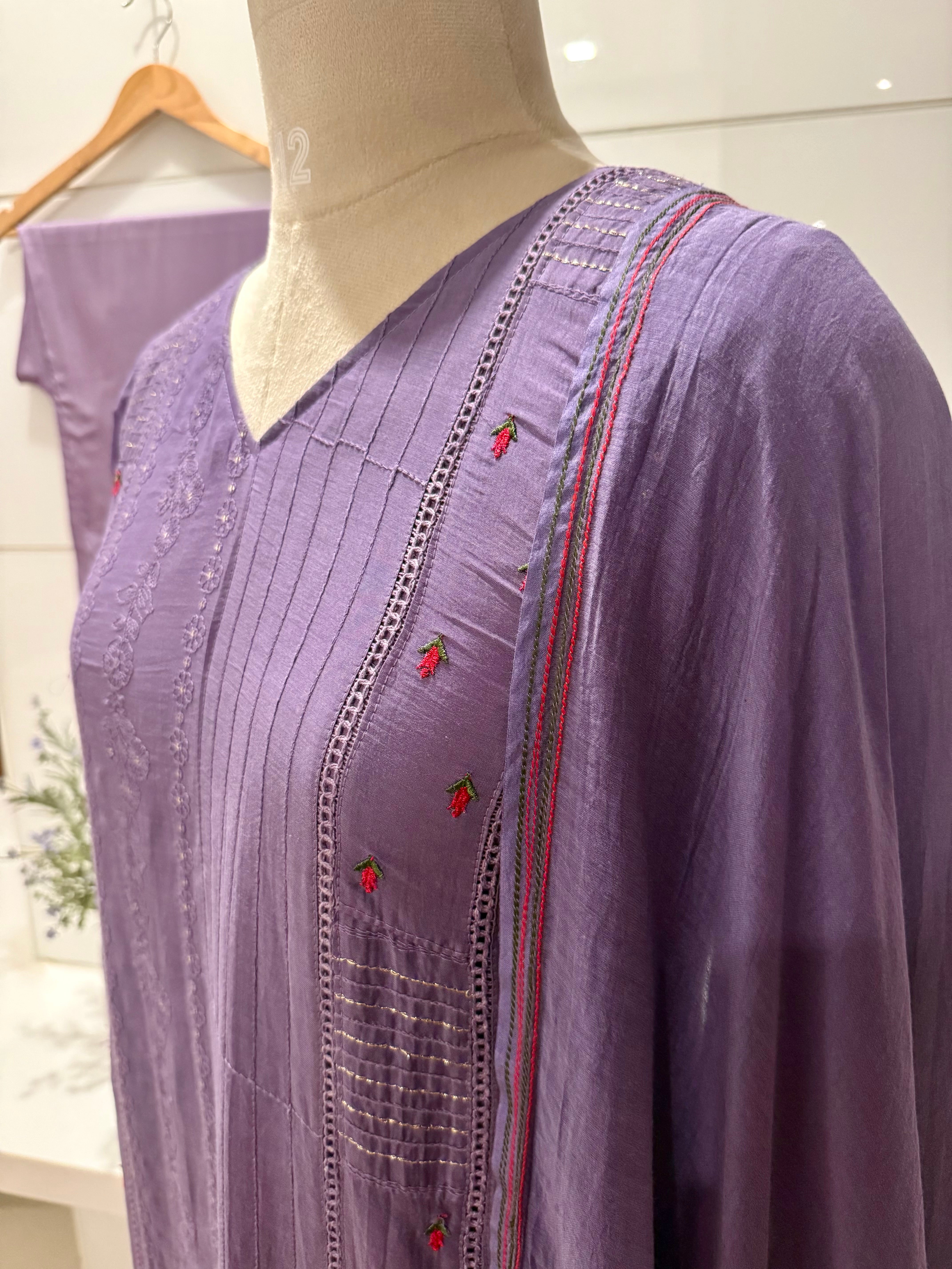 Lavender chanderi suit set