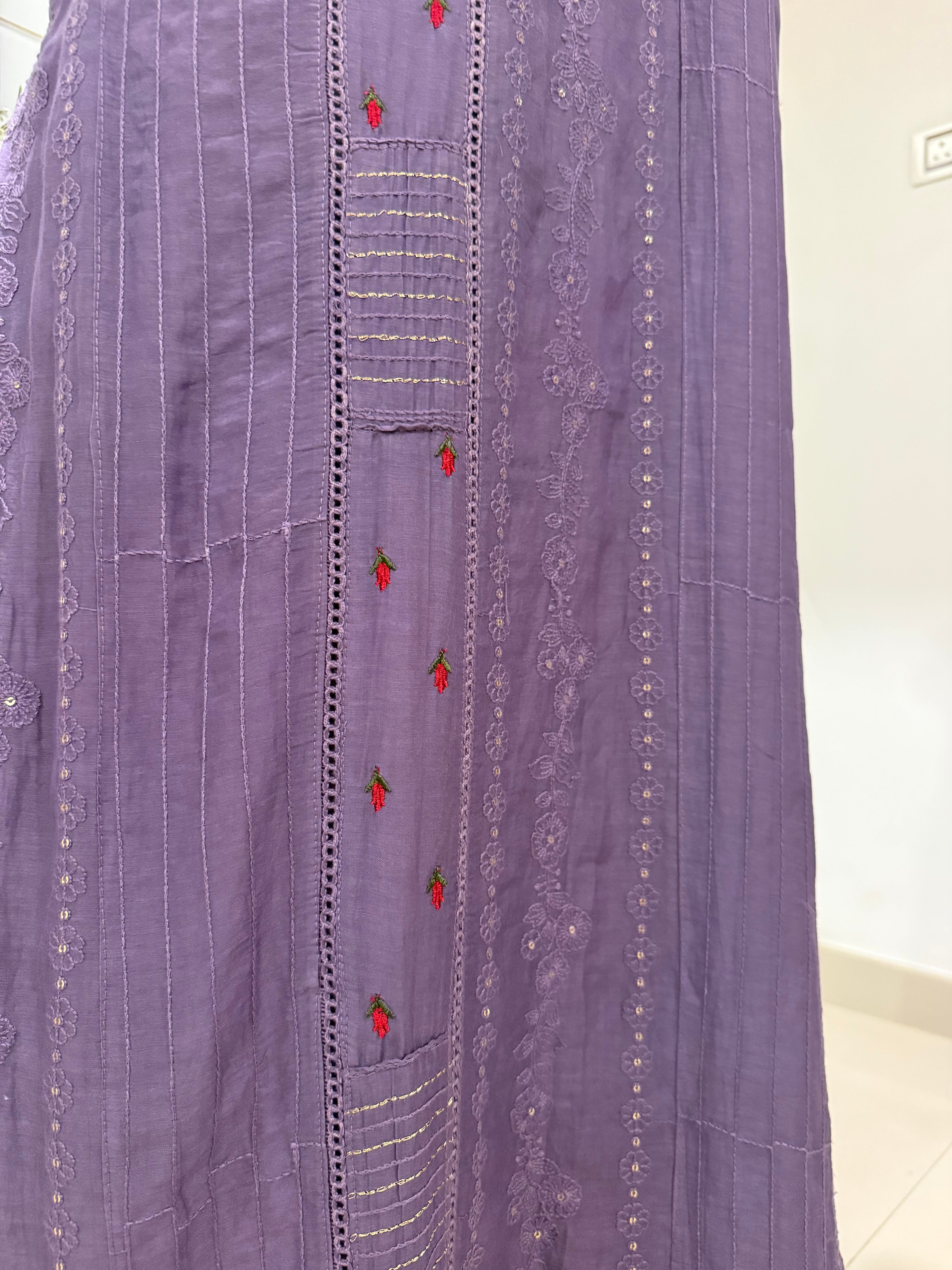 Lavender chanderi suit set