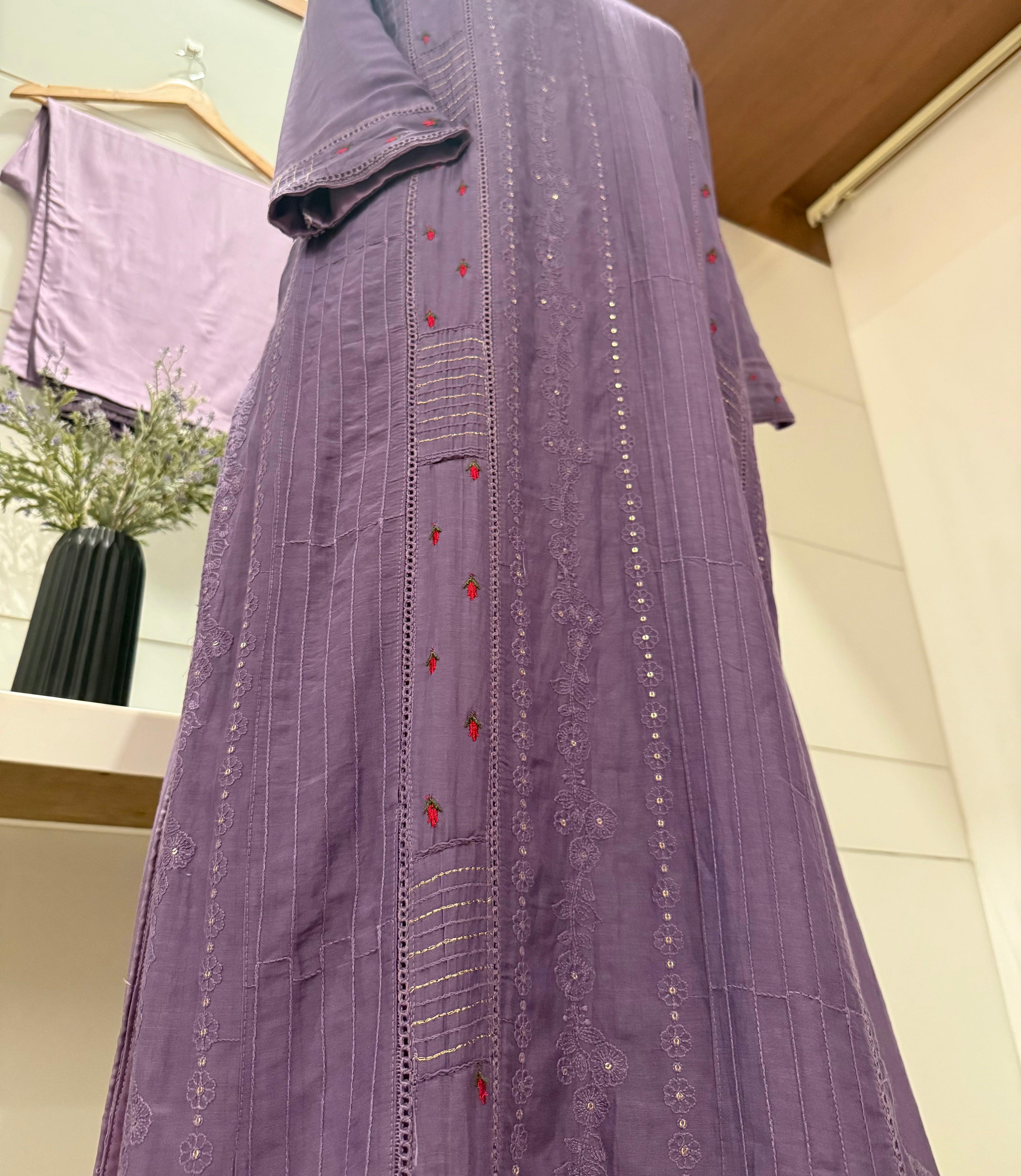 Lavender chanderi suit set