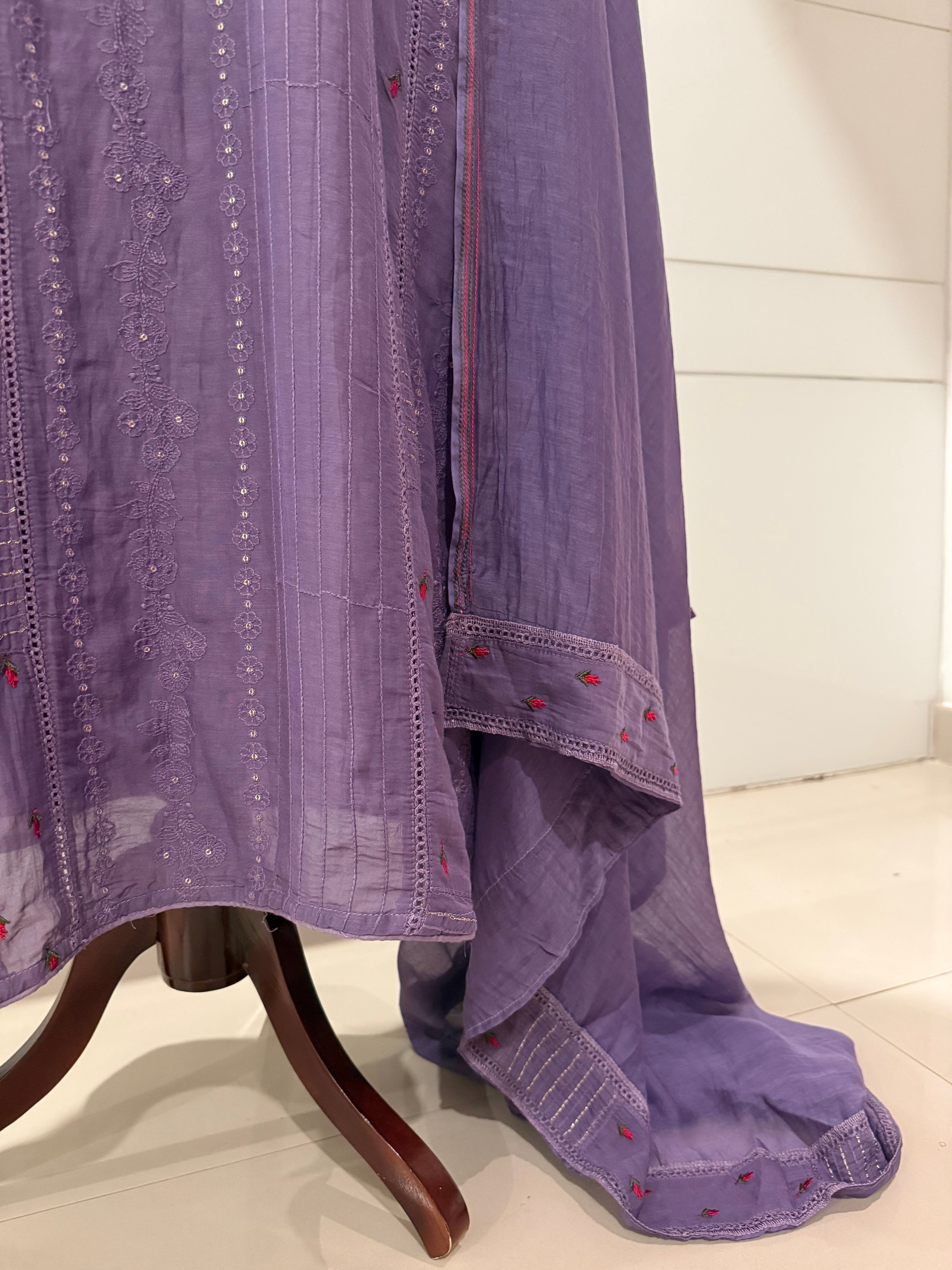 Lavender chanderi suit set