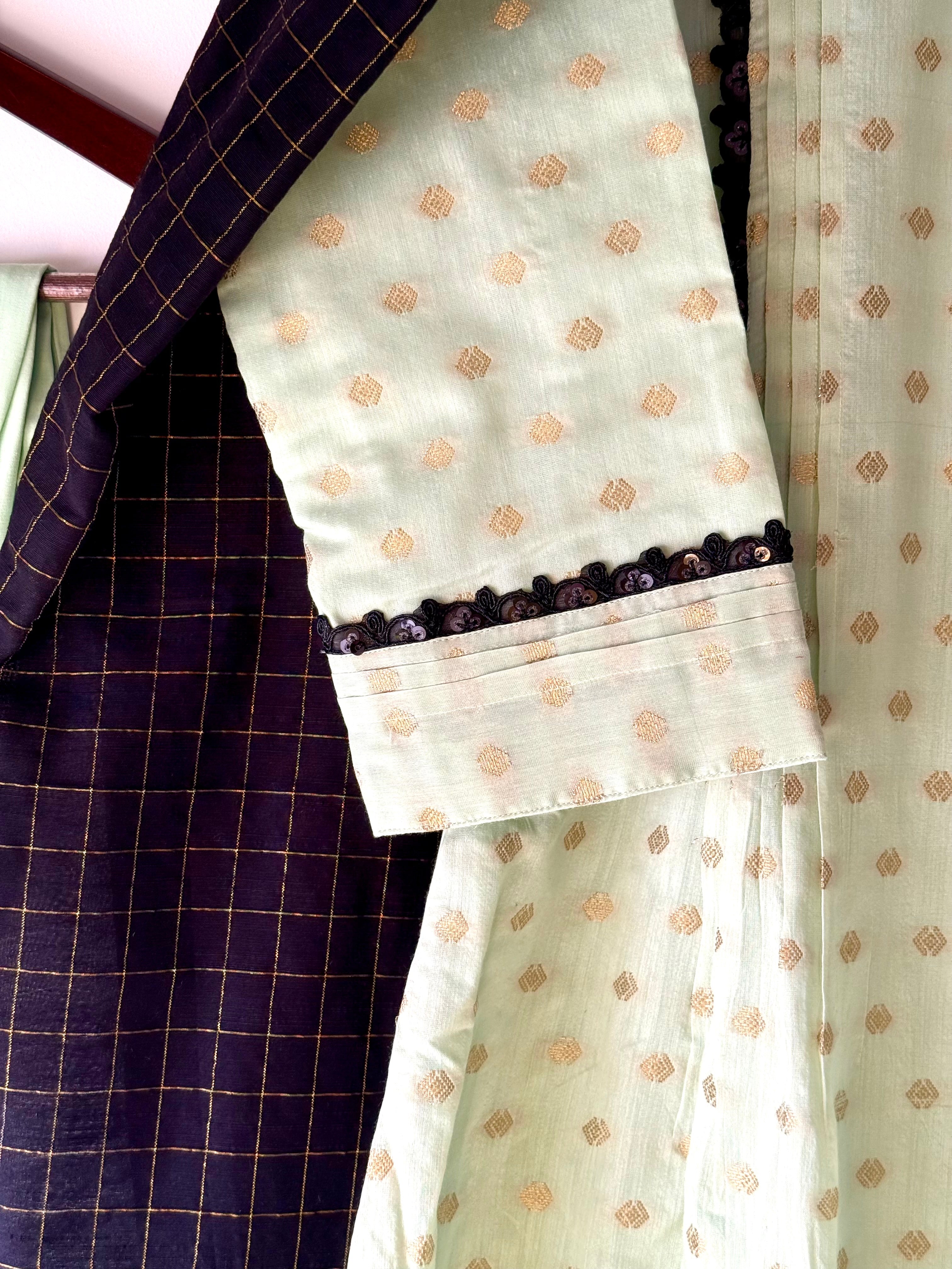 Green black chanderi set
