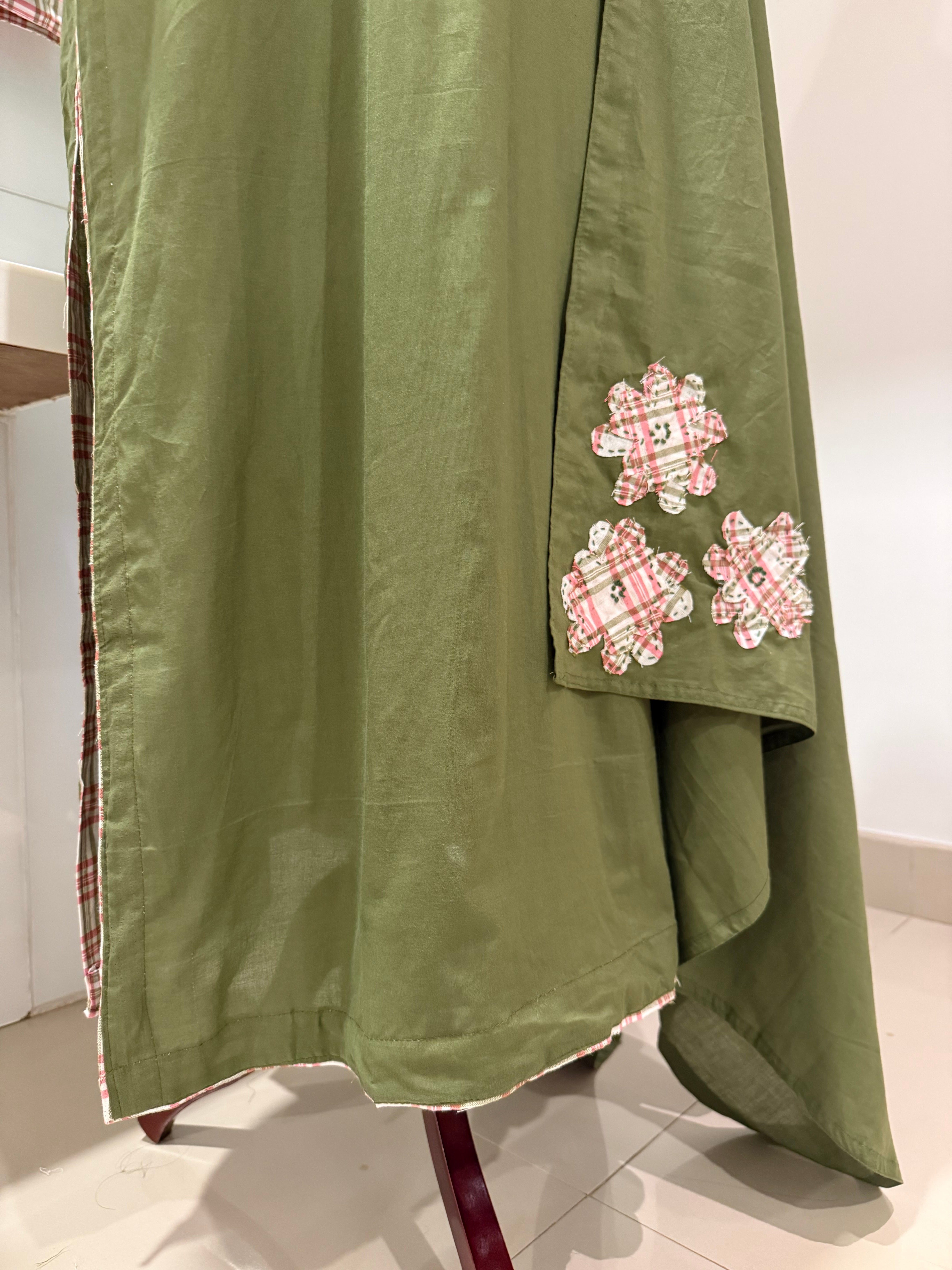 Olive green checks suit set
