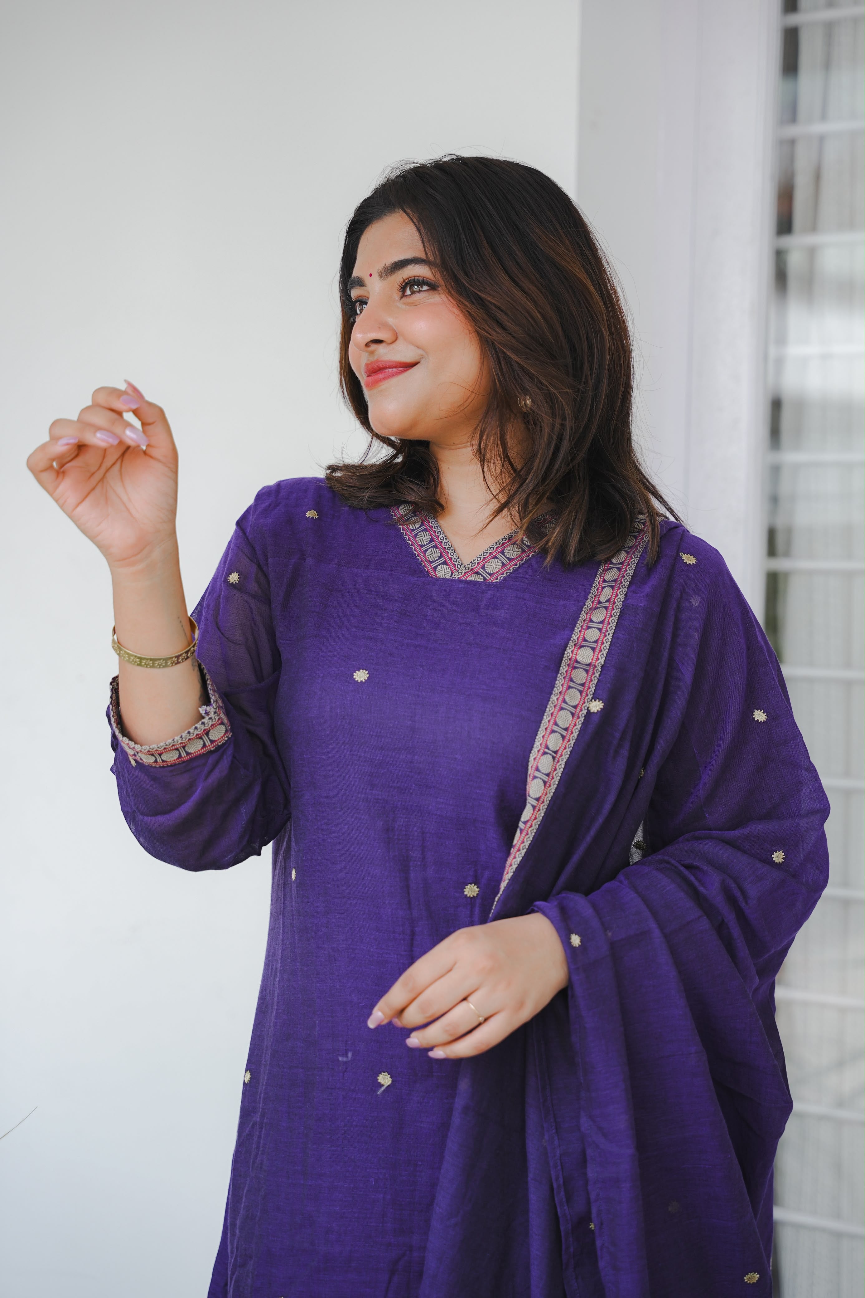 Purple narayanpet kurta dupatta set