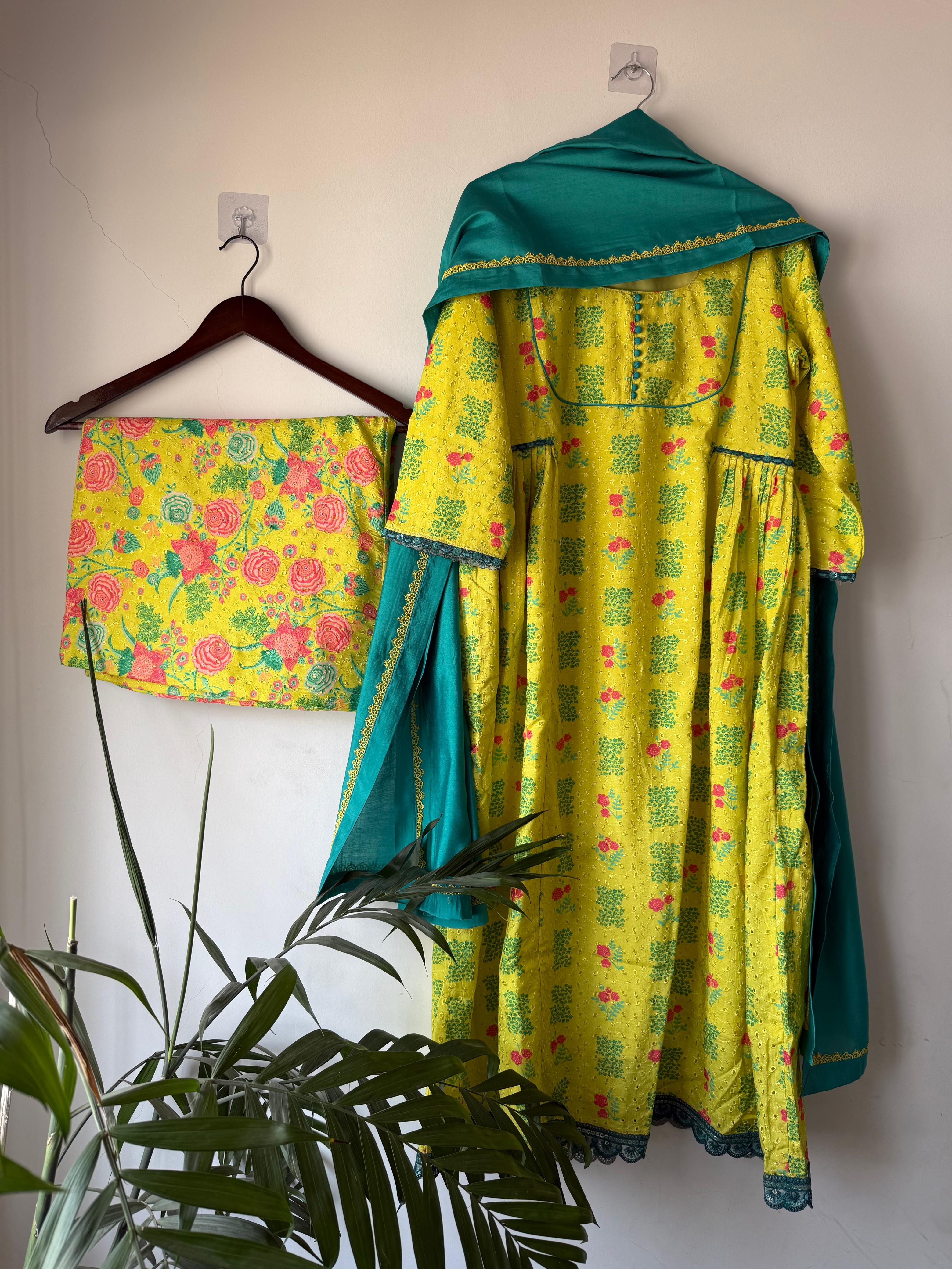 Yellow floral Muslin set